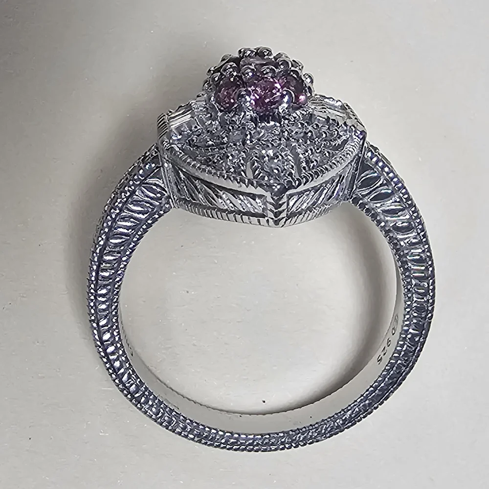 Estate Real Round & Baguette Diamond & Tourmaline ring - Picture 2 of 4